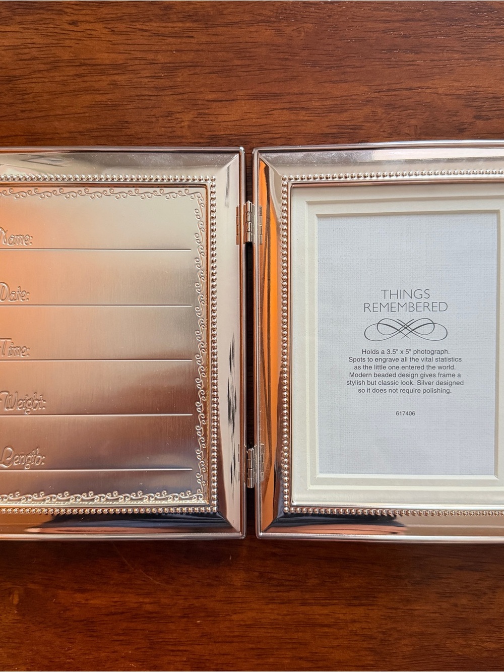 Things Remembered Silver Hinged Baby Frame with Beaded Edge